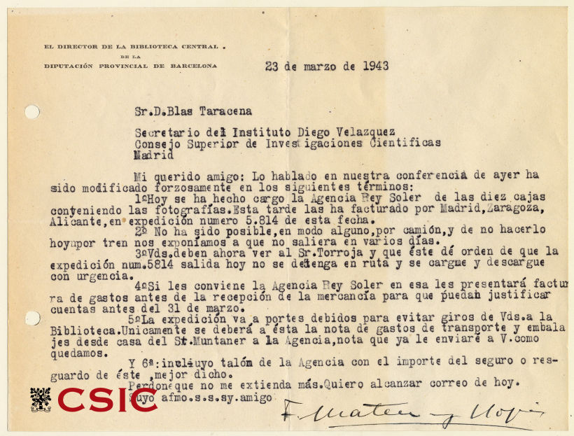 Carta 3. Felipe Mateu y Llopis a Blas Taracena. 23 de marzo de 1943. ATN/IDV/043/006.