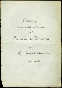 Volumen de texto del Catálogo Monumental de Zamora con la letra de Elena