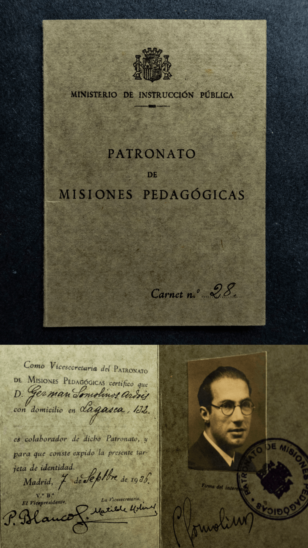 Carnet Misiones Pedagógicas Germán Somolinos