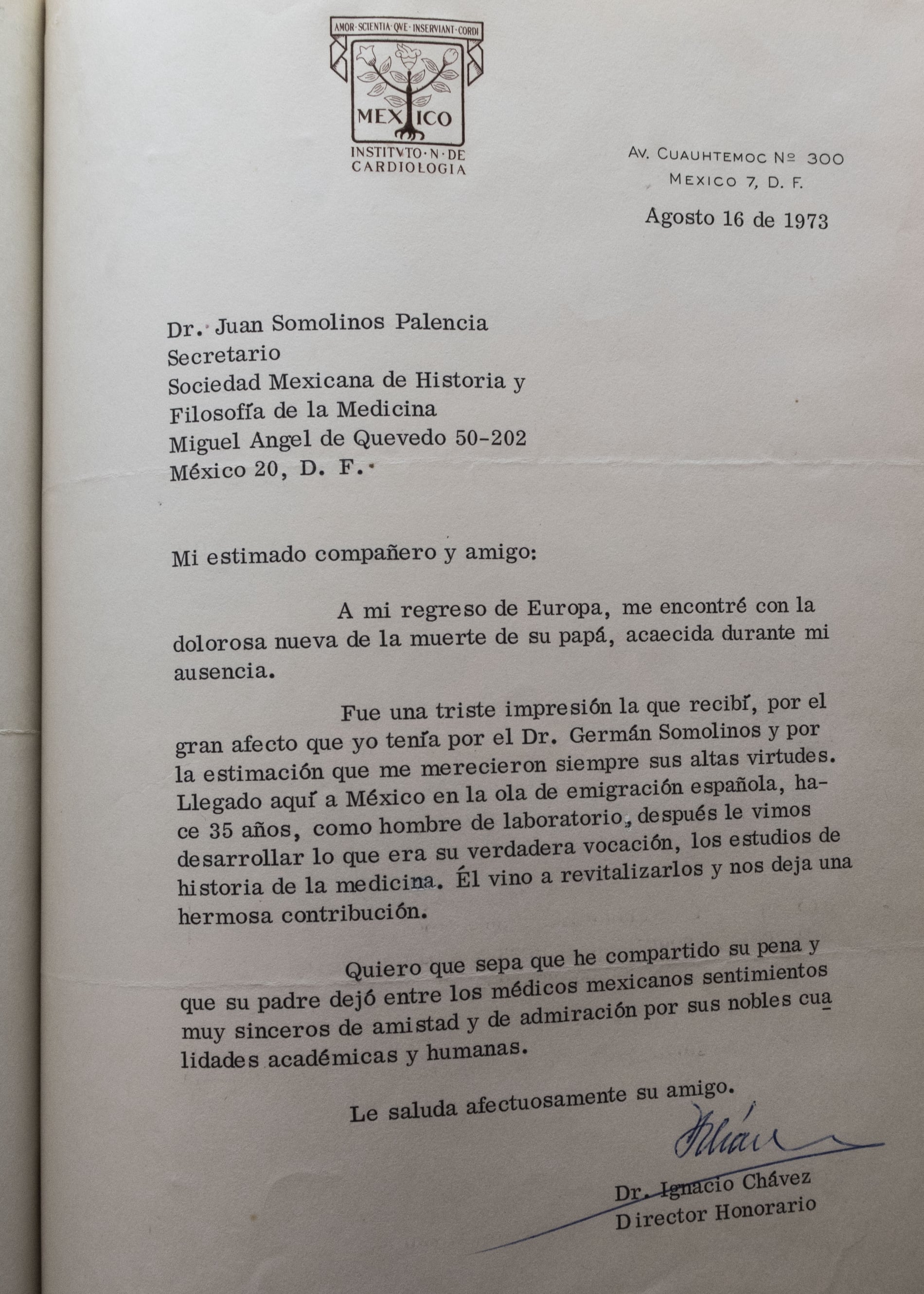 Carta departamento Historia y Filosofía de la Medicina de la UNAM