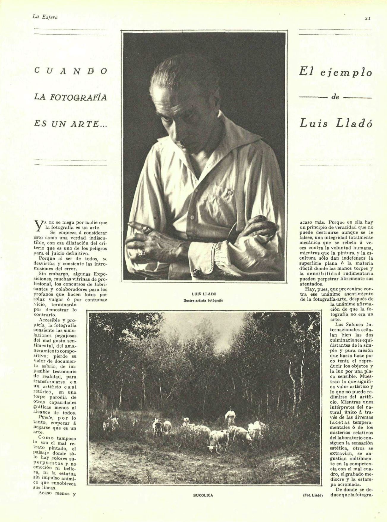 “Cuando la fotografía es un arte: Luis Lladó”. Revista La Esfera, 1927