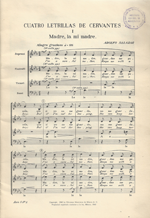 Cuatro letrillas que se cantan en las obras de Cervantes : para coro a cappella
Adolfo Salazar. México : Ed. Mexicanas de Música. s.a.