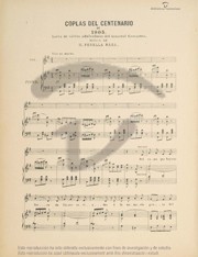 Coplas del centenario de 1905 [Música impresa] / letra de varios admiradores del inmortal Cervantes ; música de M. Penella Raga