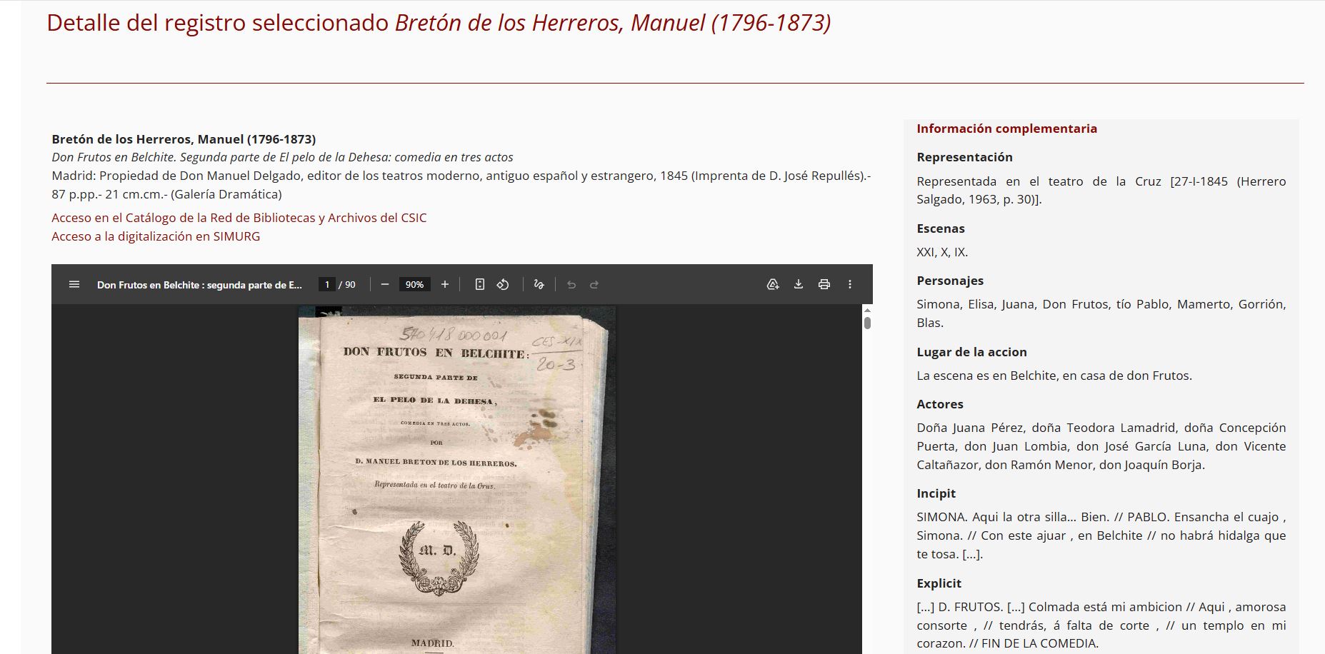 Detalle de un registro